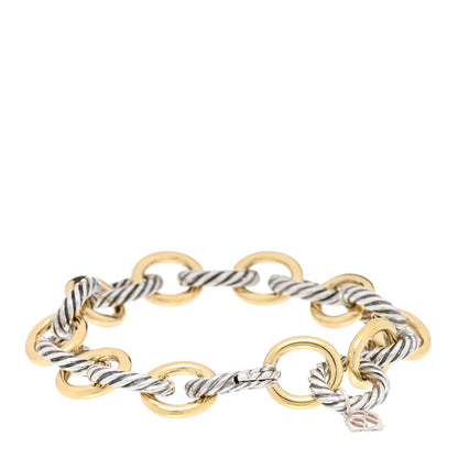 David Yurman Sterling Silver 18K Yellow Gold 12mm Large Oval Link Bracelet 2 of 3