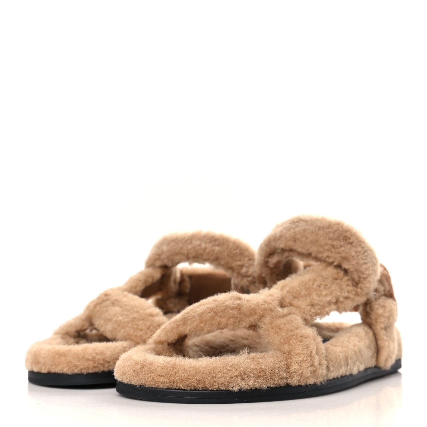 Fendi Shearling FF Fendi Feel Sandals 39.5 California Cacao 3 of 8