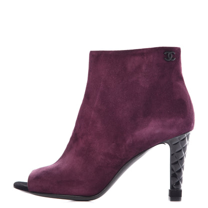 Chanel Suede Calfskin Open Toe Short Boots 37.5 Burgundy 1 of 9