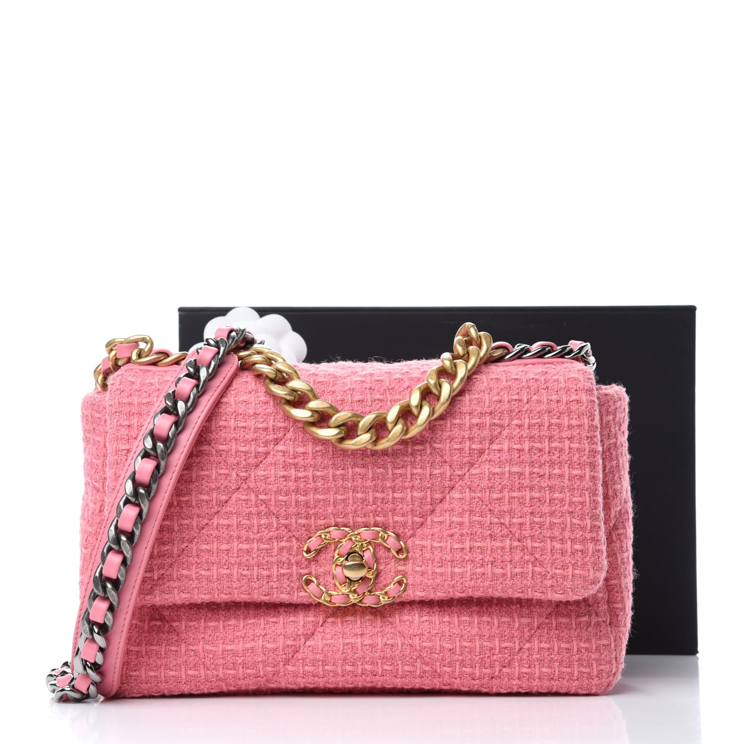 Chanel Metallic Tweed Quilted Medium Chanel 19 Flap Pink 11 of 11
