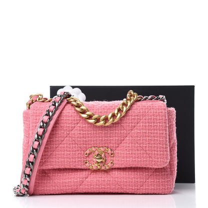 Chanel Metallic Tweed Quilted Medium Chanel 19 Flap Pink 11 of 11