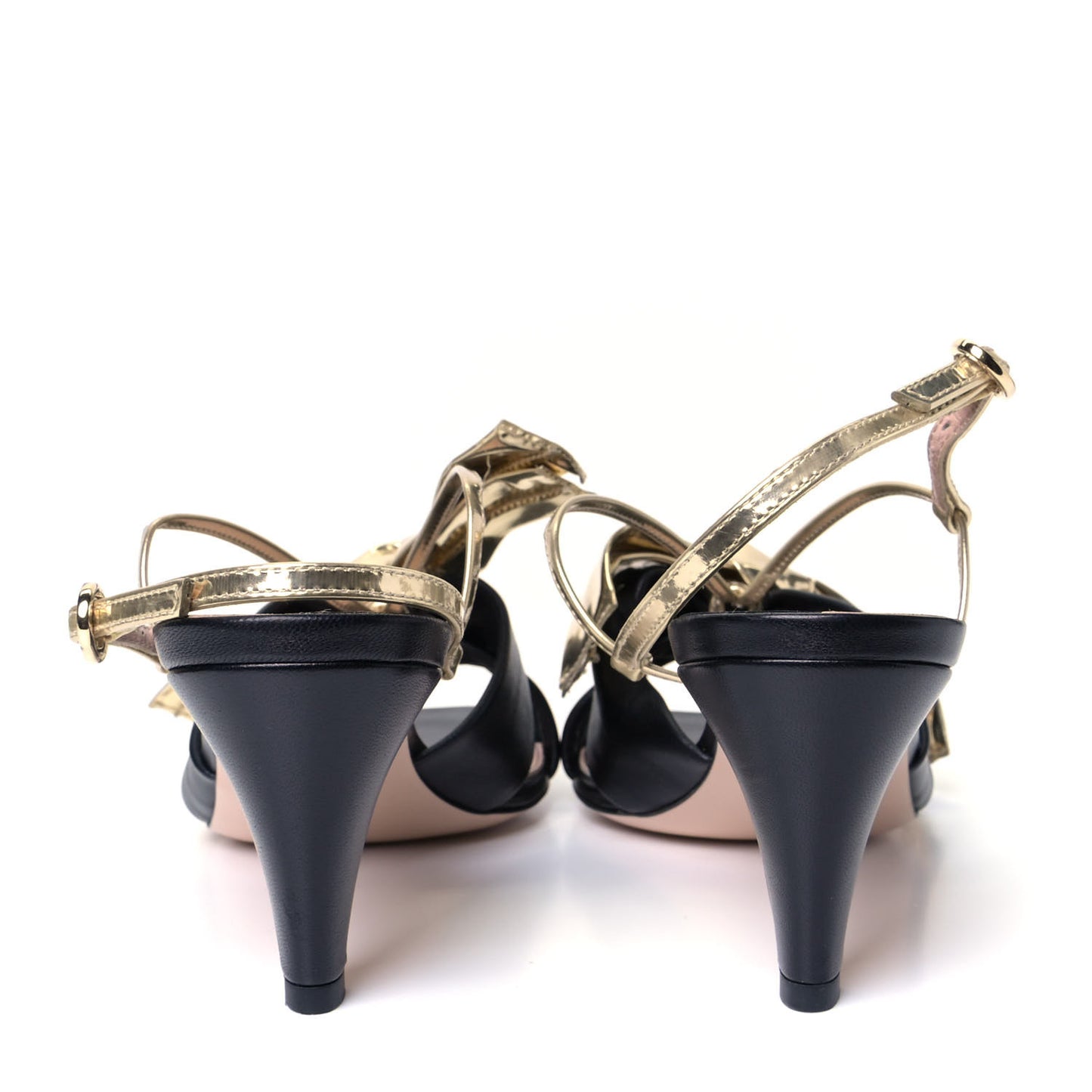 Nappa Metallic Bow Daphne High Heel Sandals 36 Black Platino
