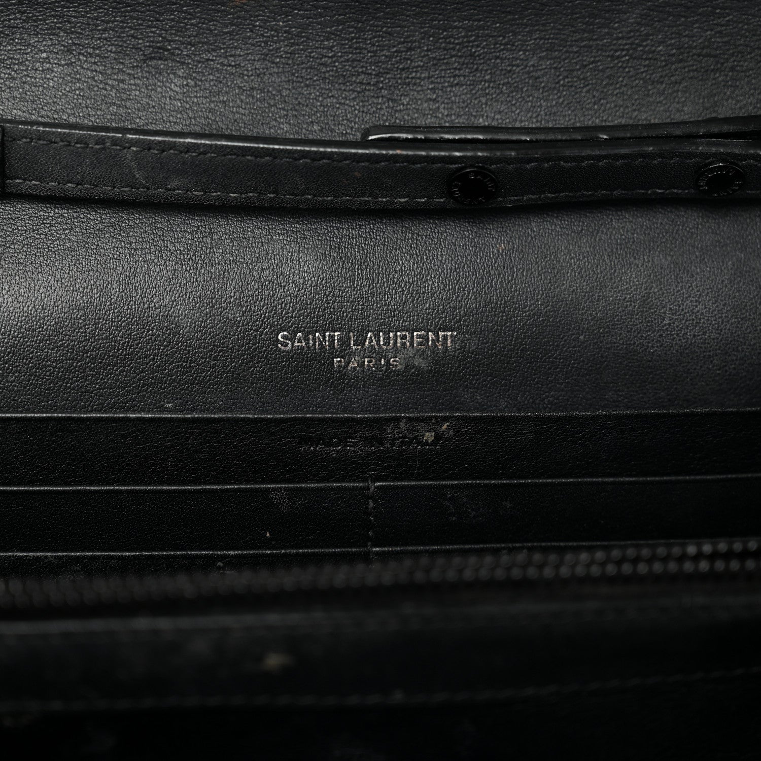 Saint Laurent Patent Matelasse Chevron Monogram Chain Wallet Black 5 of 6