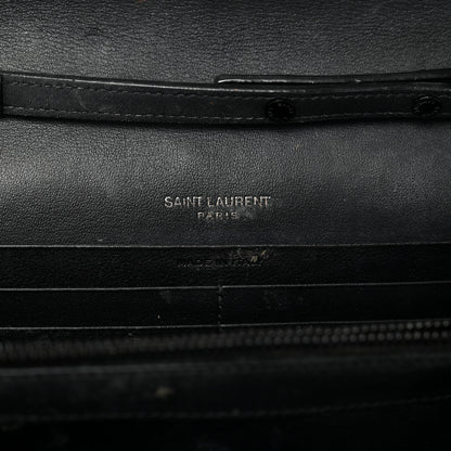 Saint Laurent Patent Matelasse Chevron Monogram Chain Wallet Black 5 of 6