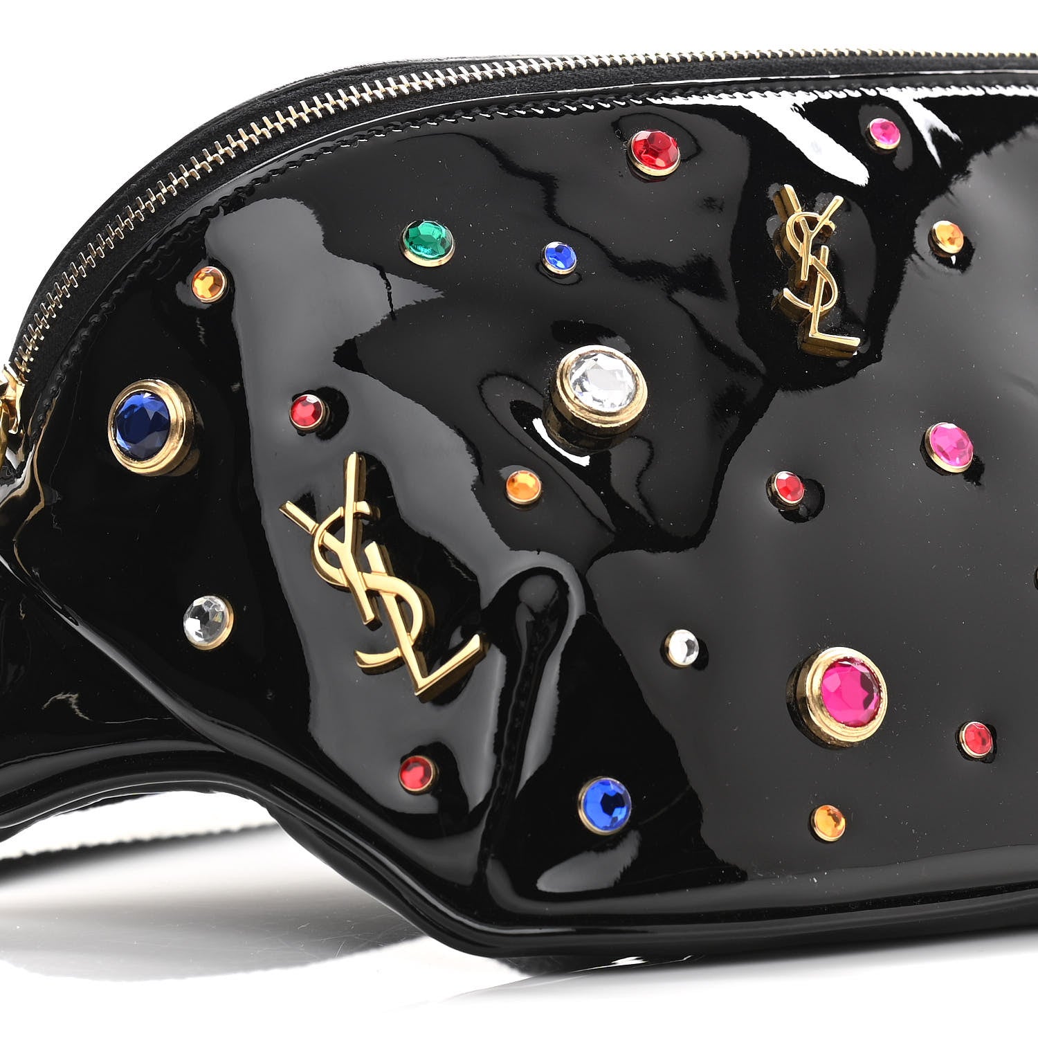 Saint Laurent Patent Calfskin Crystal Embellished Monogram Belt Bag Black 9 of 10