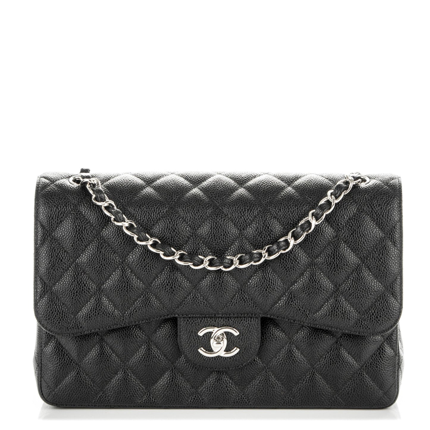 Caviar Quilted Jumbo Double Flap Black
