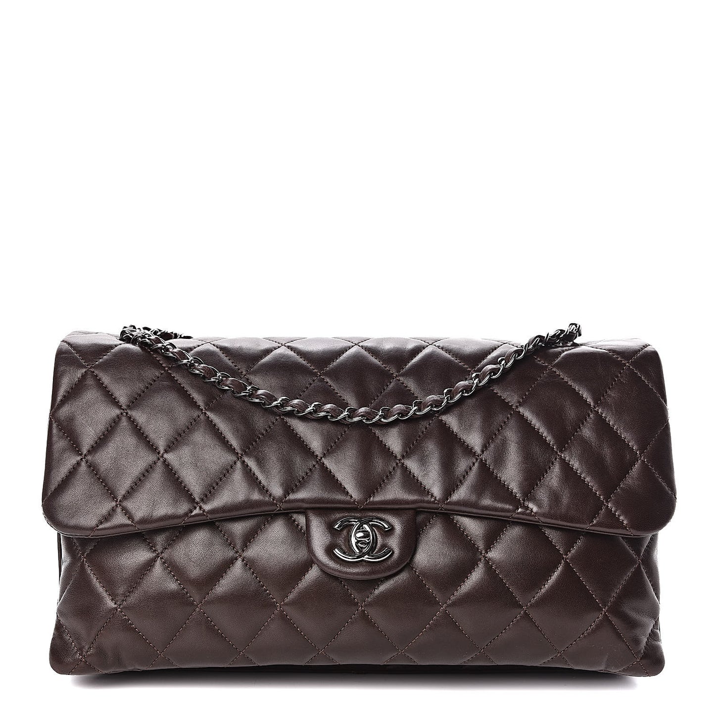 Lambskin Quilted Maxi 3 Flap Dark Brown