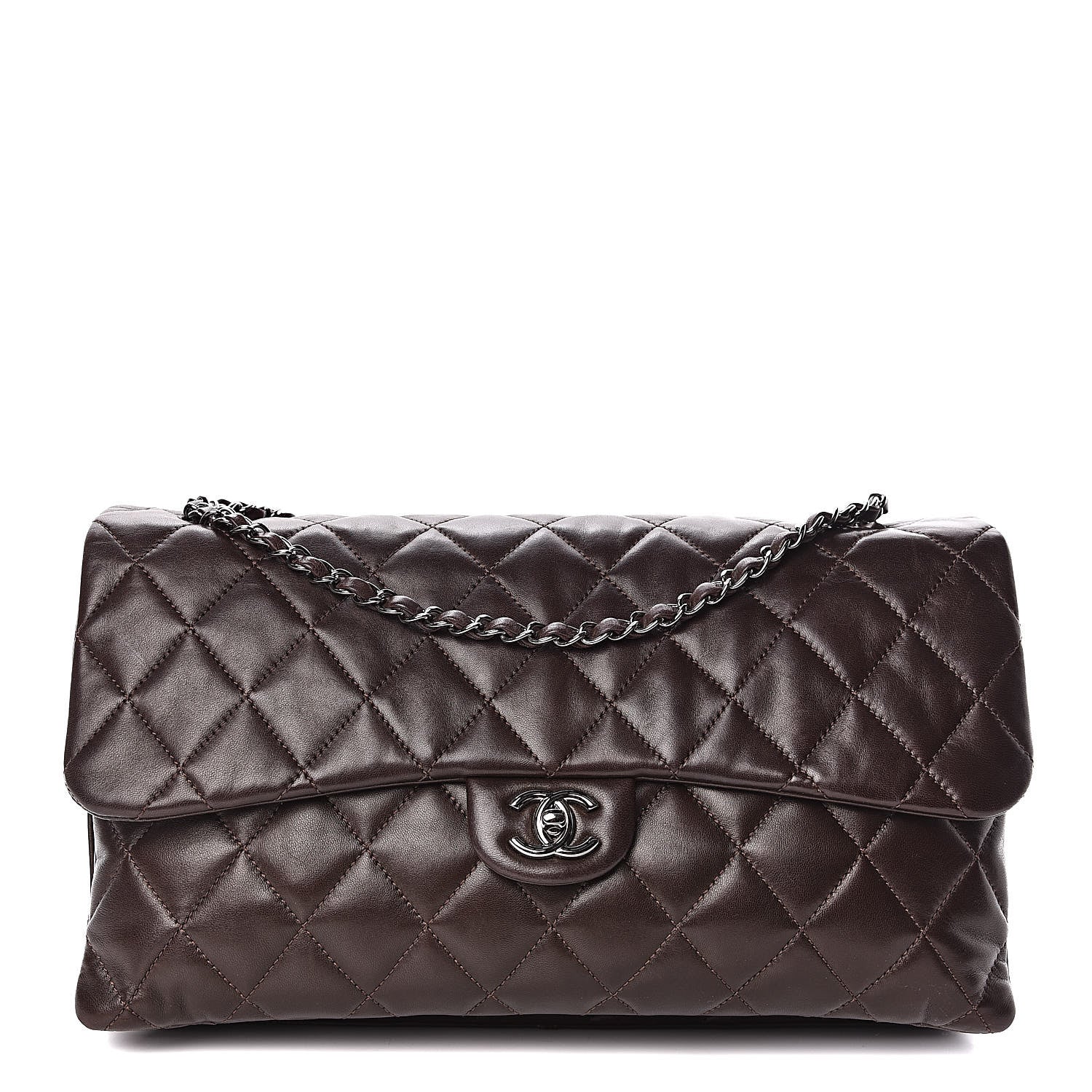 Chanel Lambskin Quilted Maxi 3 Flap Dark Brown 1 of 14