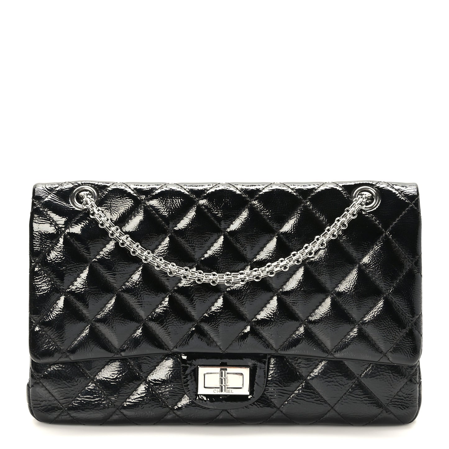 Distressed Patent Quilted 2.55 Reissue Flap 227 Black