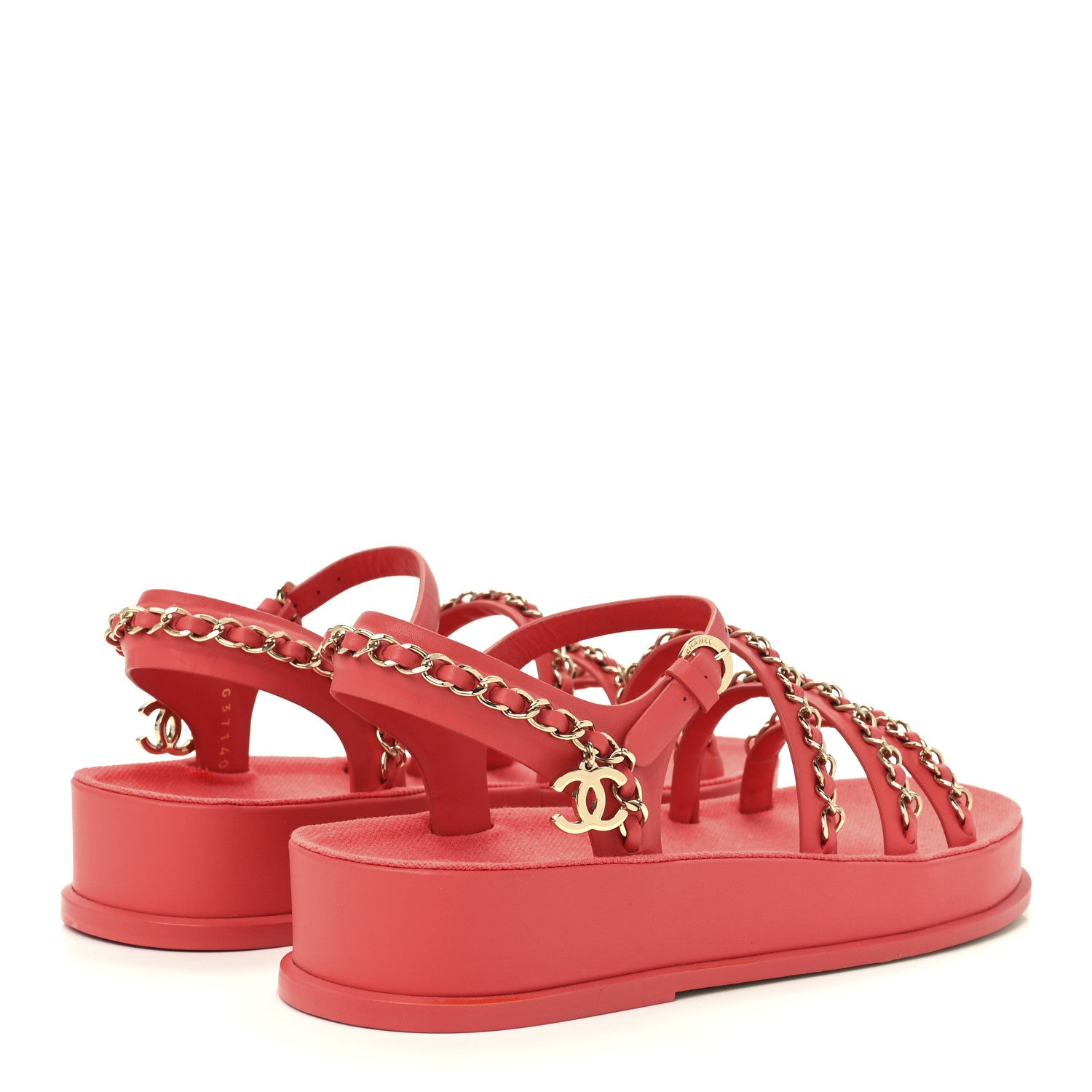 Chanel Calfskin Chain Platform Sandals 37 Red 4 of 10