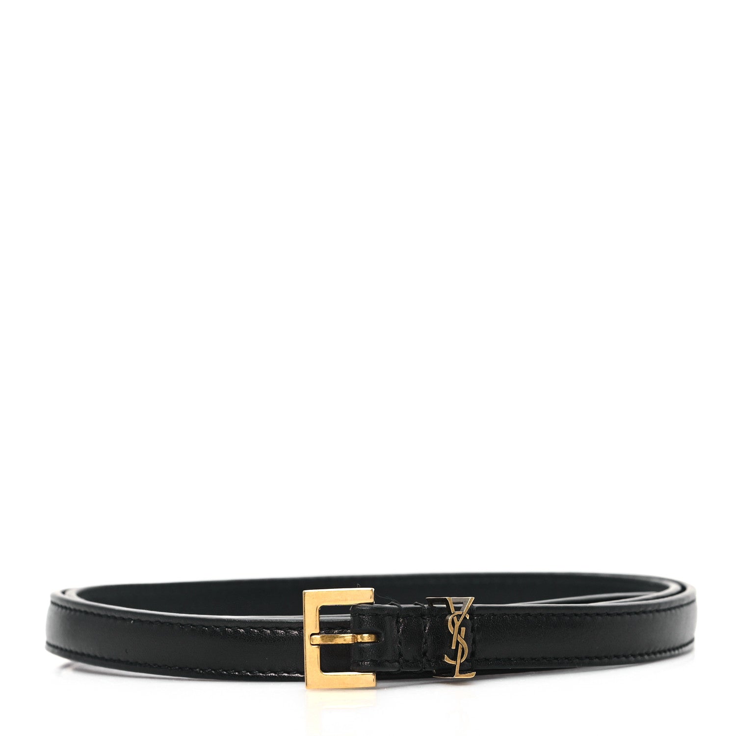 Saint Laurent Calfskin Monogram Cassandre Extra Thin Square Buckle Belt 75 30 Black 1 of 5
