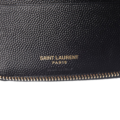 Saint Laurent Grain De Poudre Matelasse Chevron Monogram Compact Zip Around Wallet Black 6 of 8