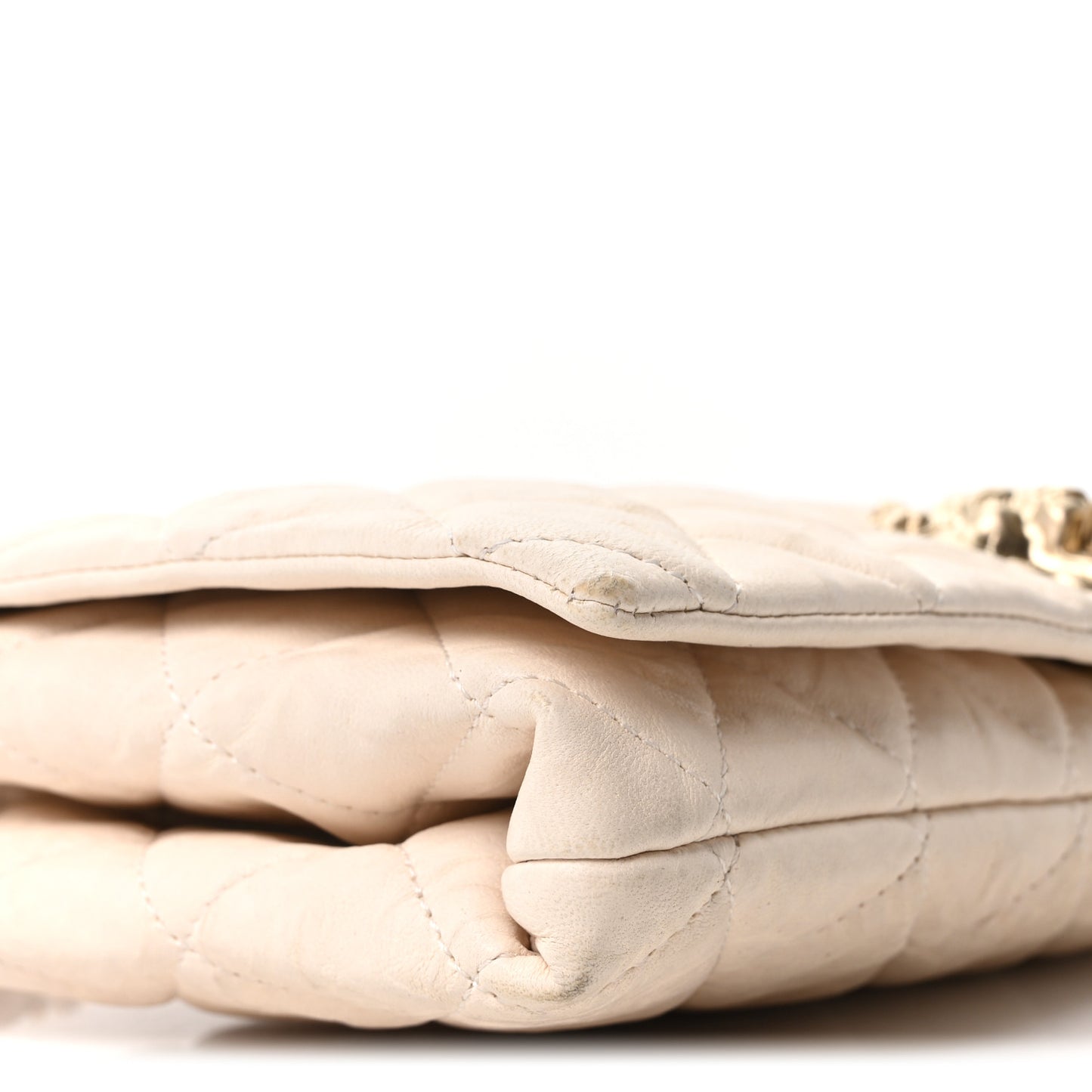 Lambskin Quilted Medium Leo Lion Flap Clutch Beige