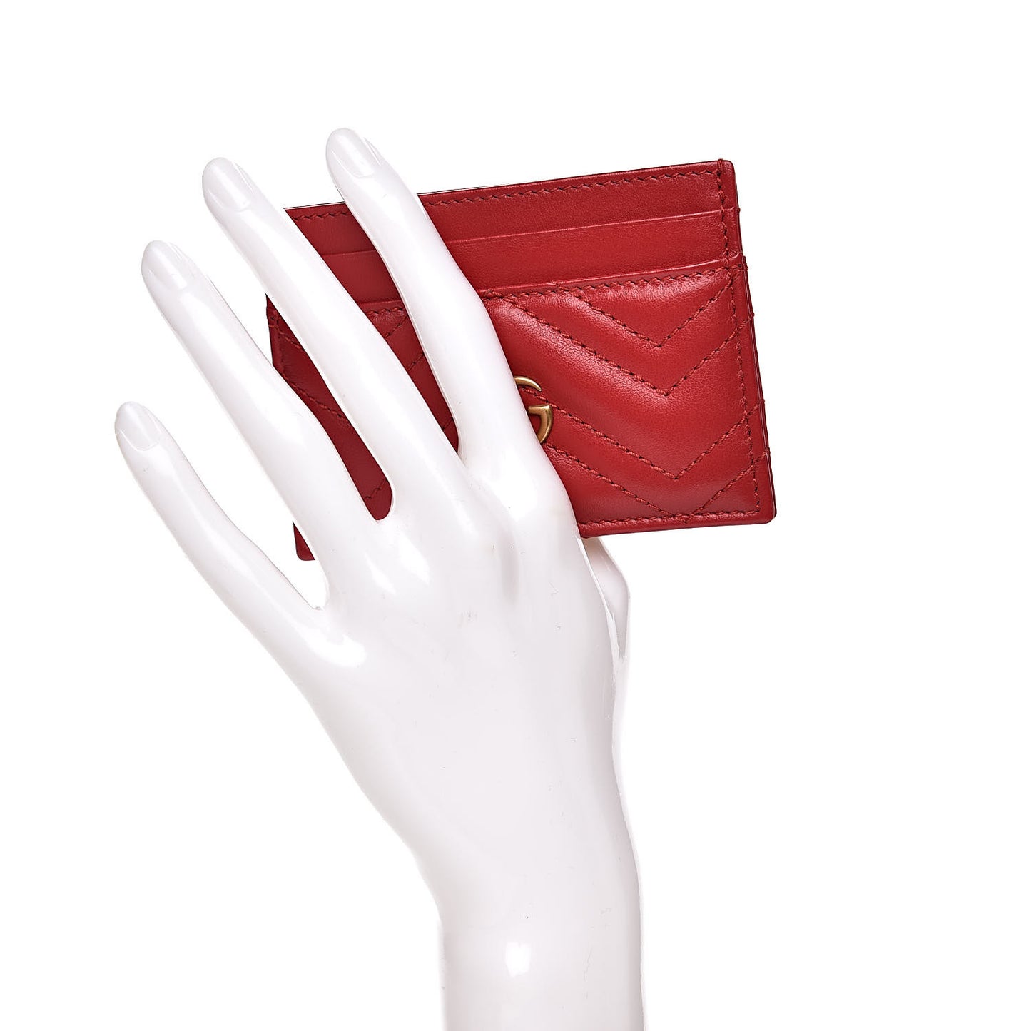 Calfskin Matelasse GG Marmont Card Holder Hibiscus Red