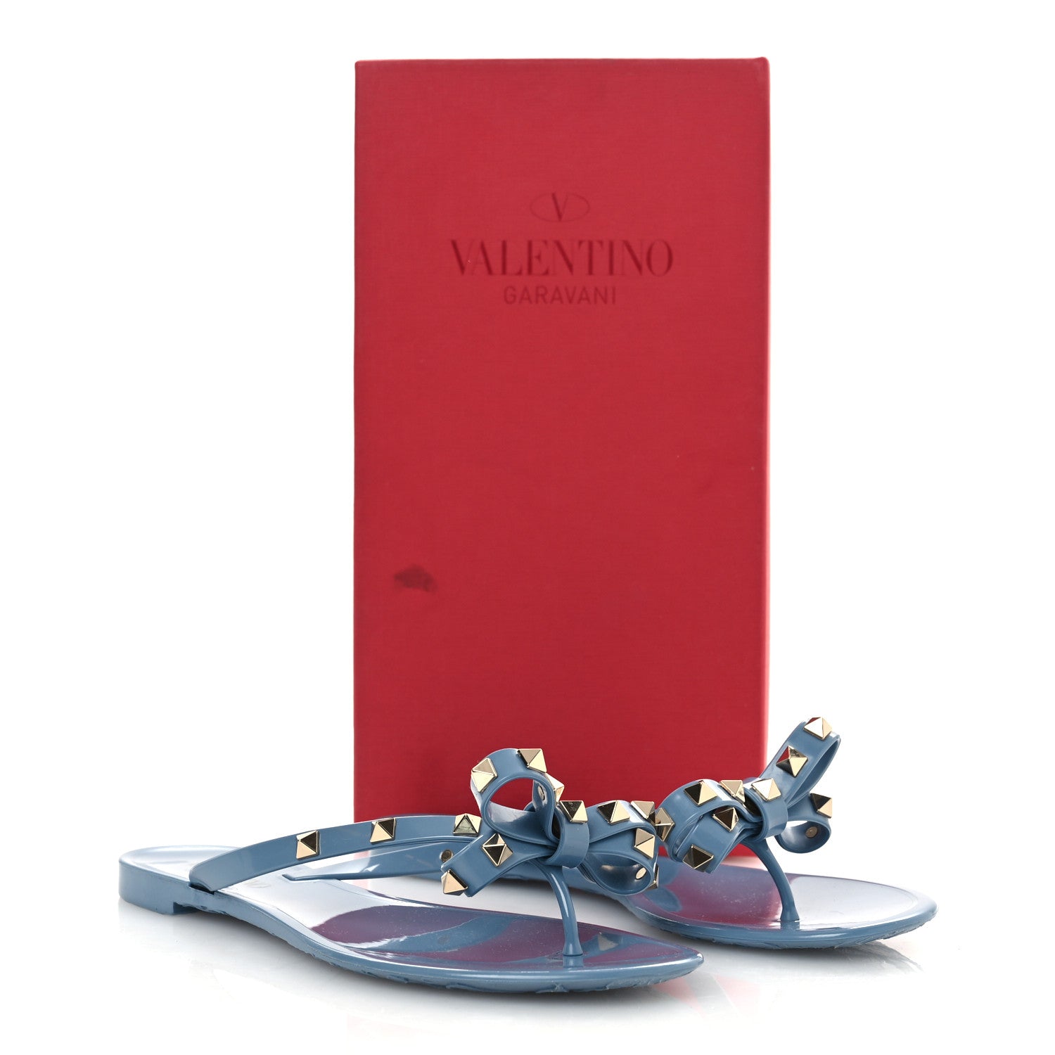 Valentino Garavani PVC Jelly Rockstud Bow Thong Sandals 38 Grey Sky 10 of 10