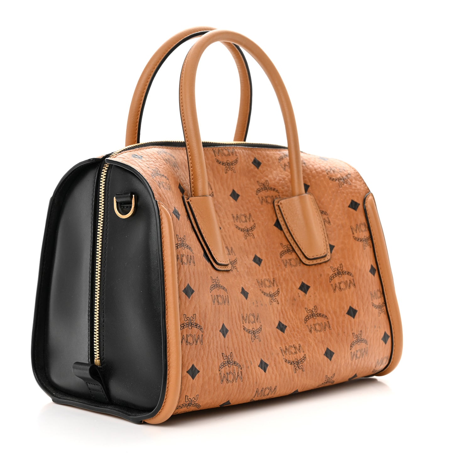 Visetos Calfskin Boston Bag Cognac Black