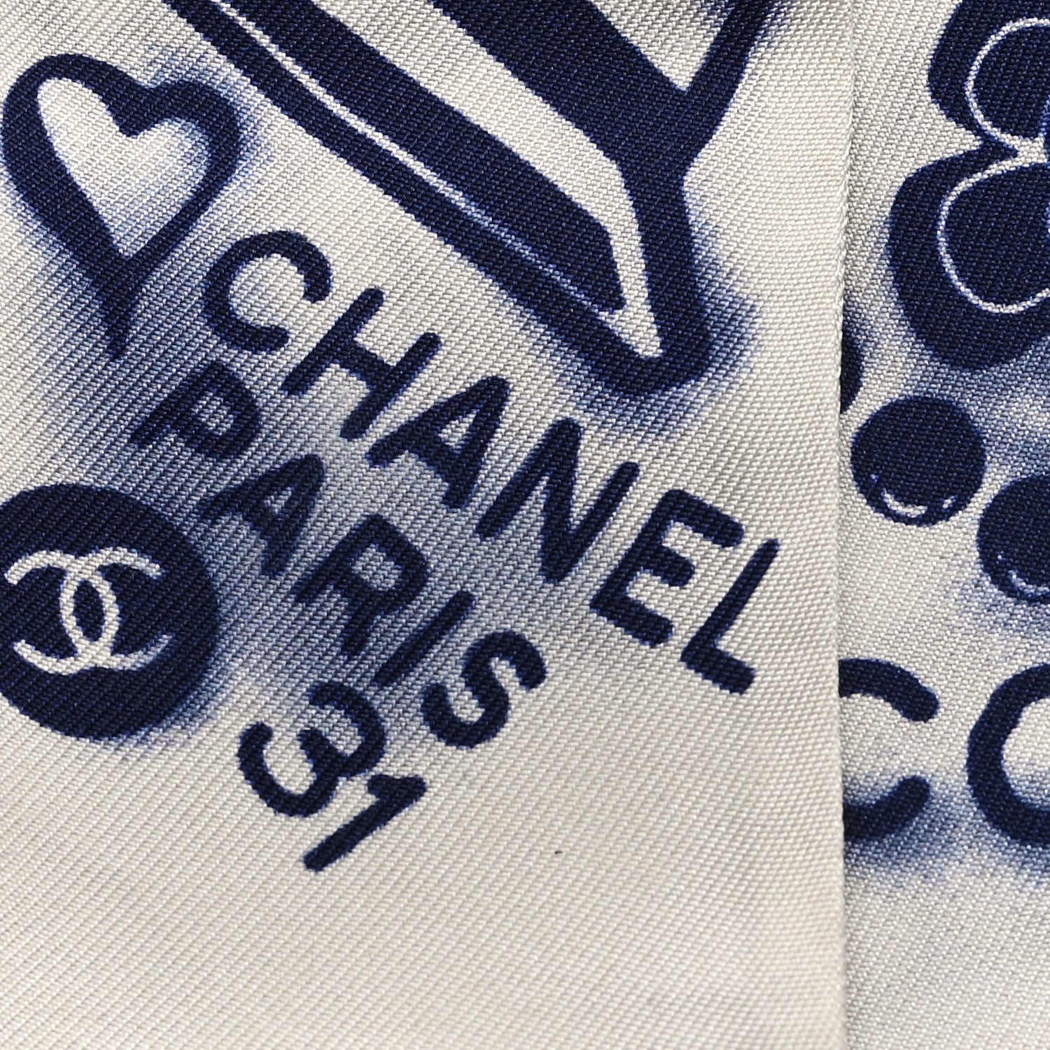 Chanel Silk CC Slim Bandeau Scarf White Blue 3 of 3