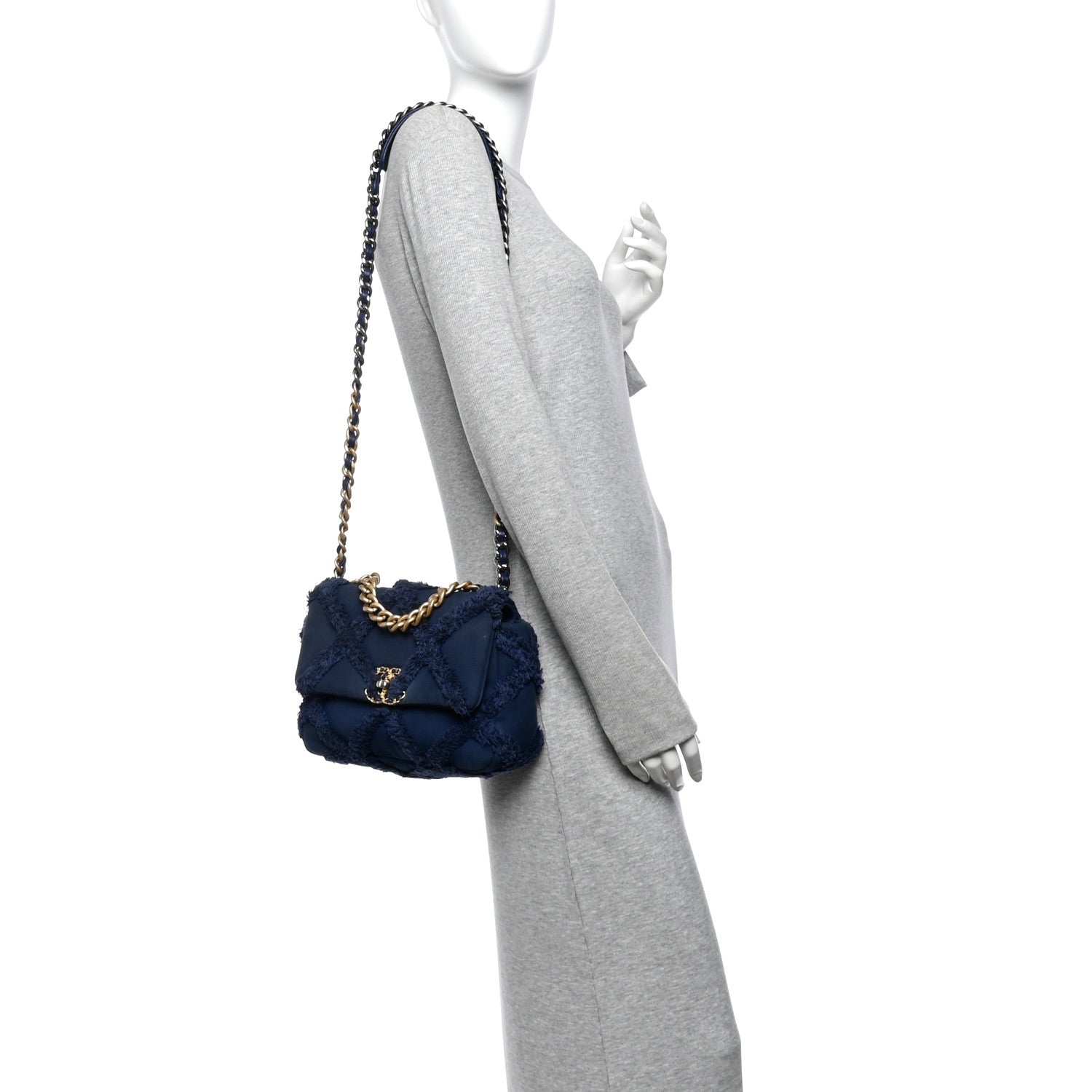 Chanel Cotton Canvas Quilted Medium Chanel 19 Flap Navy Blue 2 of 11