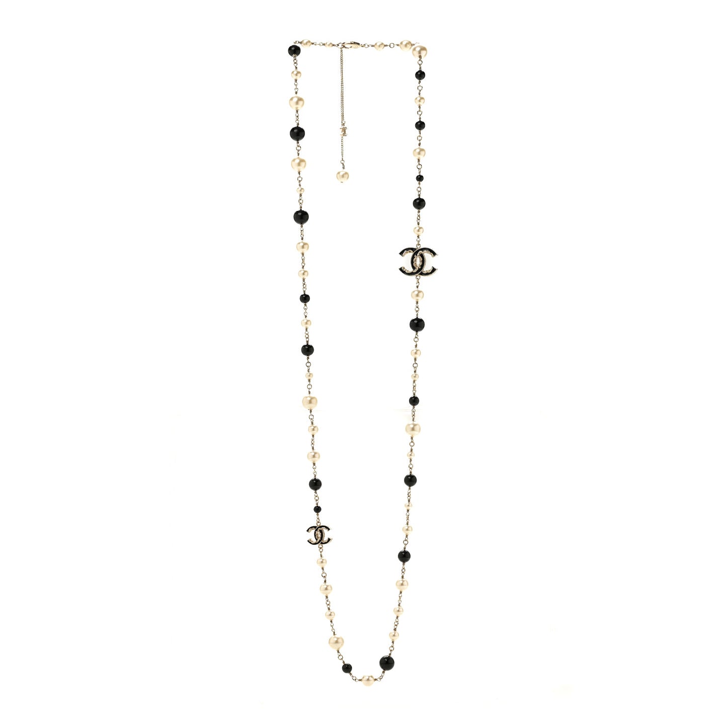 Pearl Bead Enamel CC Baroque Long Necklace Black Gold