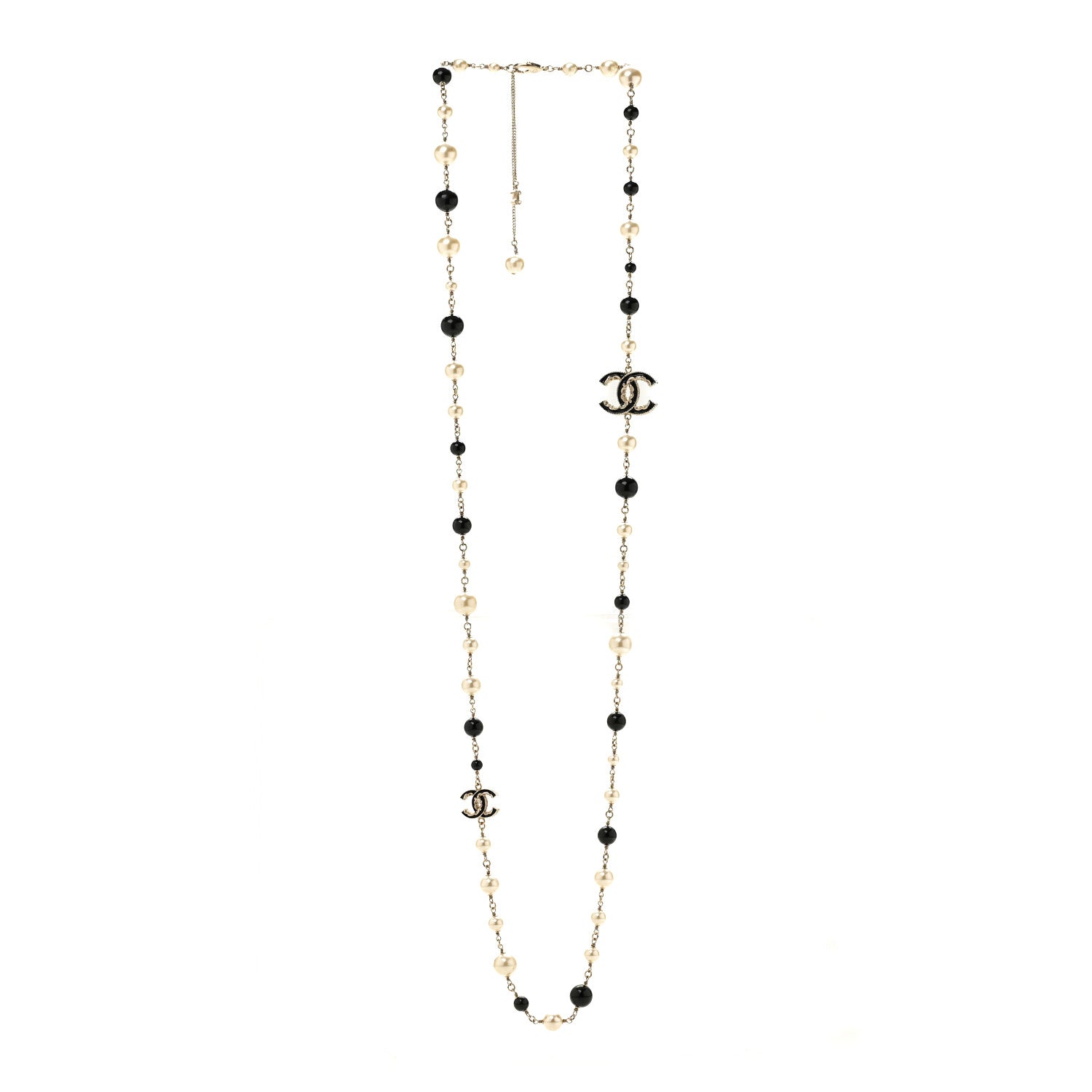 Chanel Pearl Bead Enamel CC Baroque Long Necklace Black Gold 3 of 6