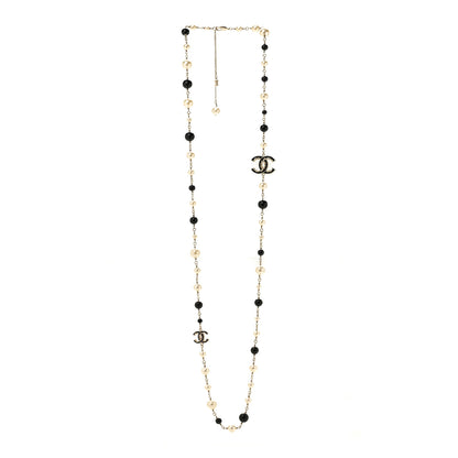 Chanel Pearl Bead Enamel CC Baroque Long Necklace Black Gold 3 of 6