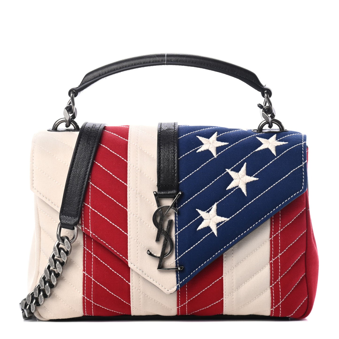 Canvas Matelasse Chevron American Flag Monogram Medium College Bag Red Blue