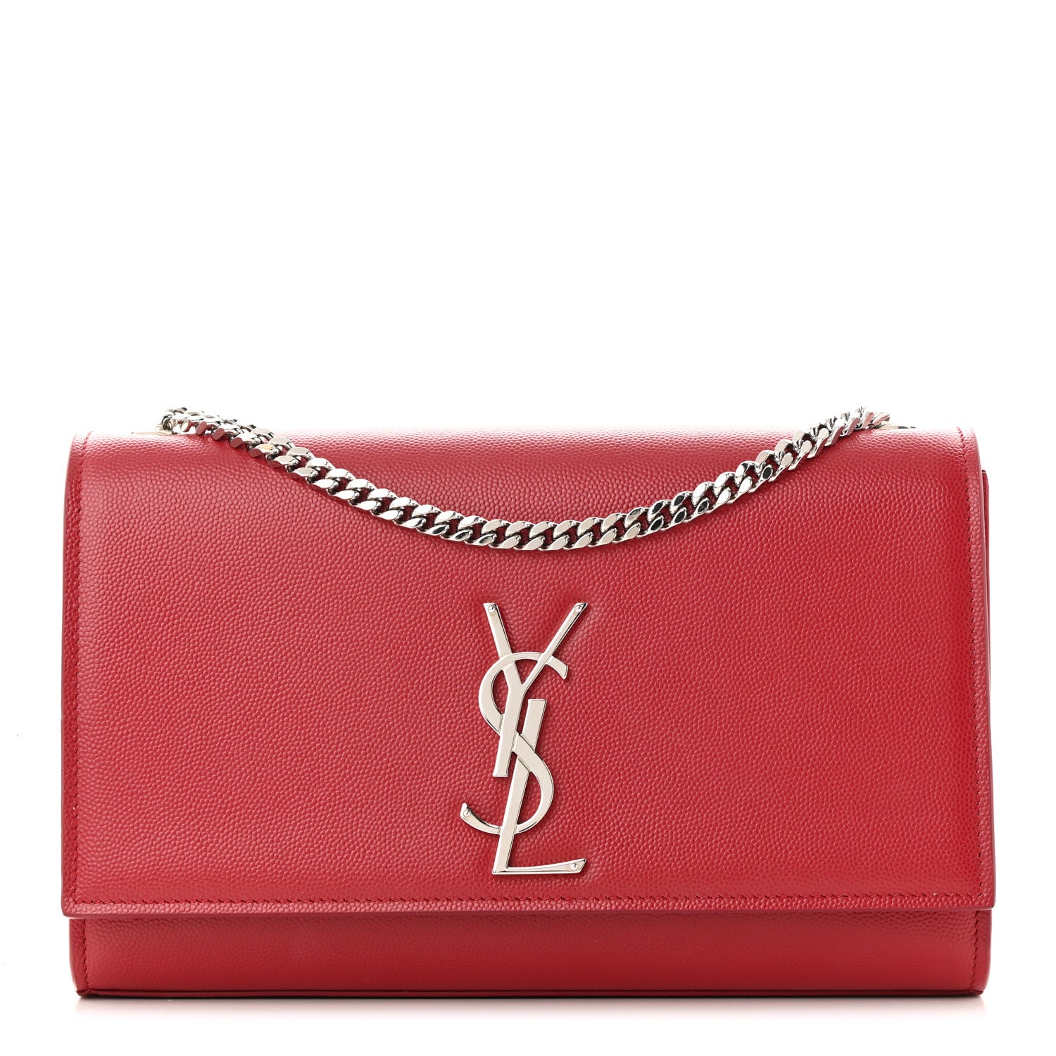 Saint Laurent Grain De Poudre Medium Monogram Kate Satchel Red 1 of 11