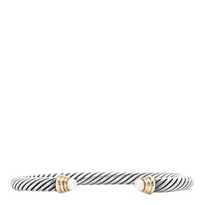 David Yurman Sterling Silver 14K Yellow Gold Pearl 5mm Cable Classics Petite Color Bracelet 1 of 4