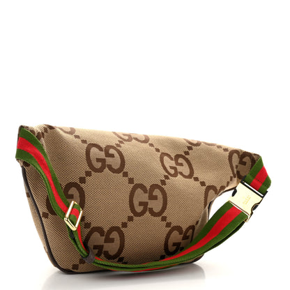 Gucci Monogram Jumbo GG Textured Dollar Calfskin Web Belt Bag Camel Ebony New Acero 3 of 9
