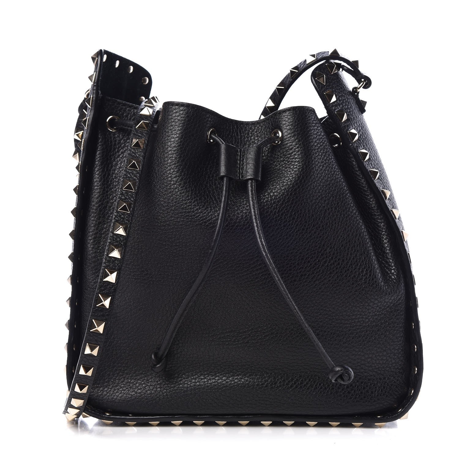 Valentino Garavani Grained Calfskin Rockstud Bucket Bag Black 1 of 7
