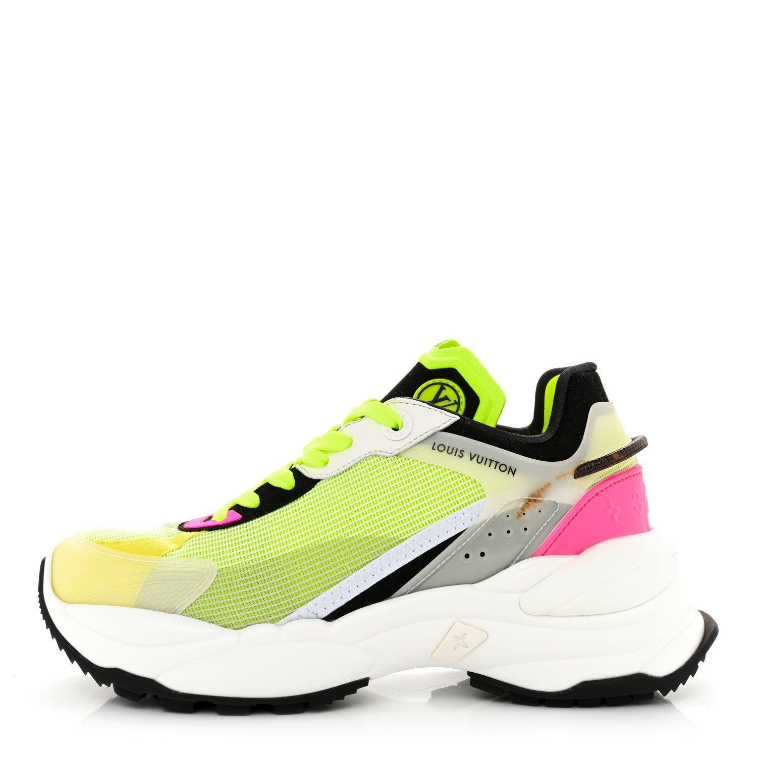 Louis Vuitton Mix Materials Suede Calfskin Run 55 Sneakers 37.5 Fluorescent Yellow Pink 1 of 9