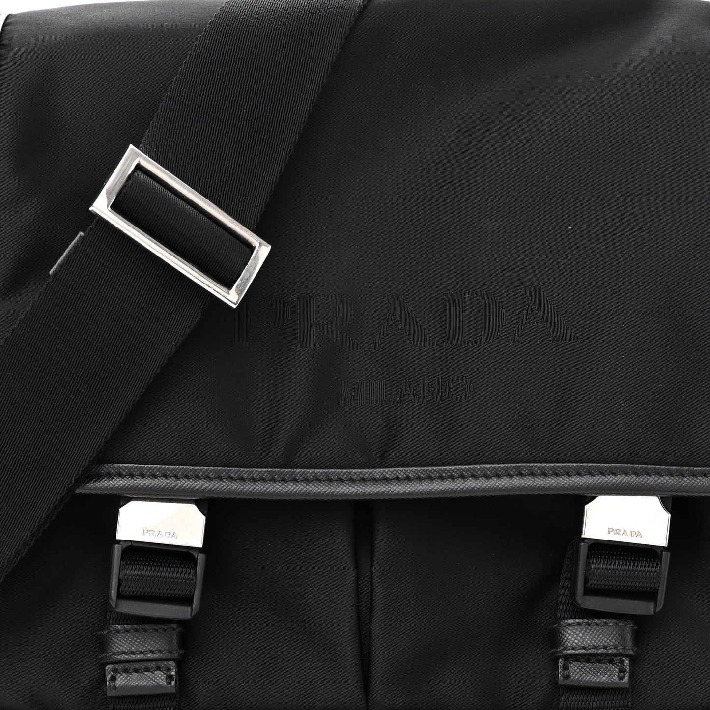 Tessuto Nylon Saffiano Logo Messenger Bag Black