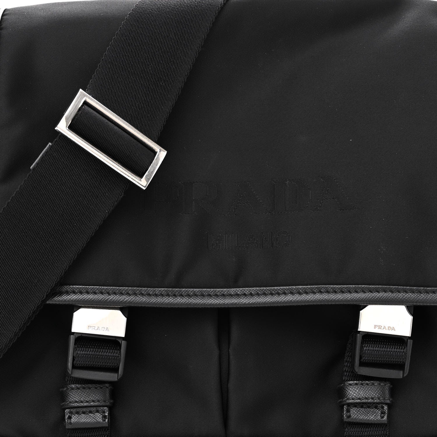Prada Tessuto Nylon Saffiano Logo Messenger Bag Black 7 of 9
