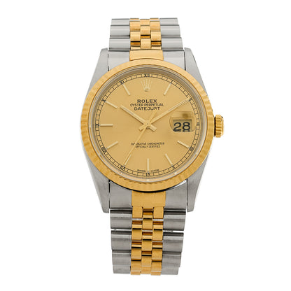 Rolex Stainless Steel 18K Yellow Gold 36mm Oyster Perpetual Datejust Watch Champagne 16233 1 of 4