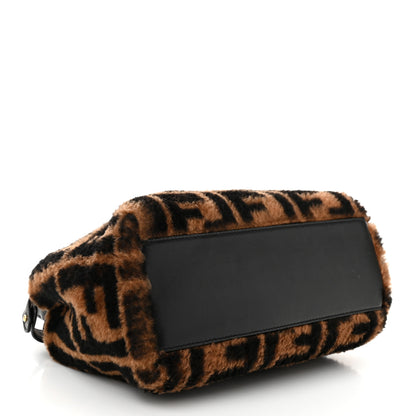 Fendi Shearling Nappa Macro FF 1974 Mini Peekaboo Iconic Satchel Tobacco Black 4 of 11
