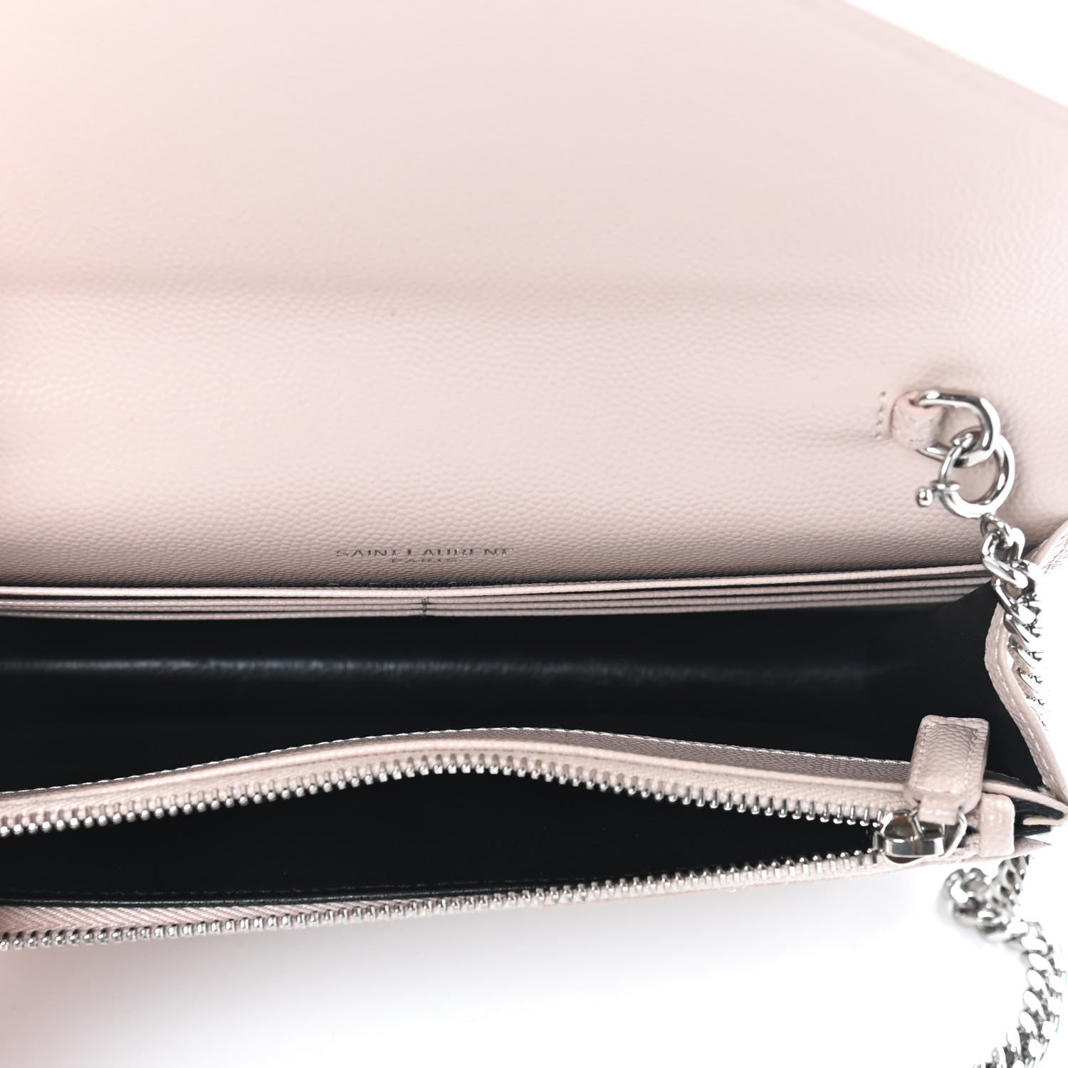 Saint Laurent Grain De Poudre Matelasse Chevron Monogram Envelope Chain Wallet Pink White 4 of 9