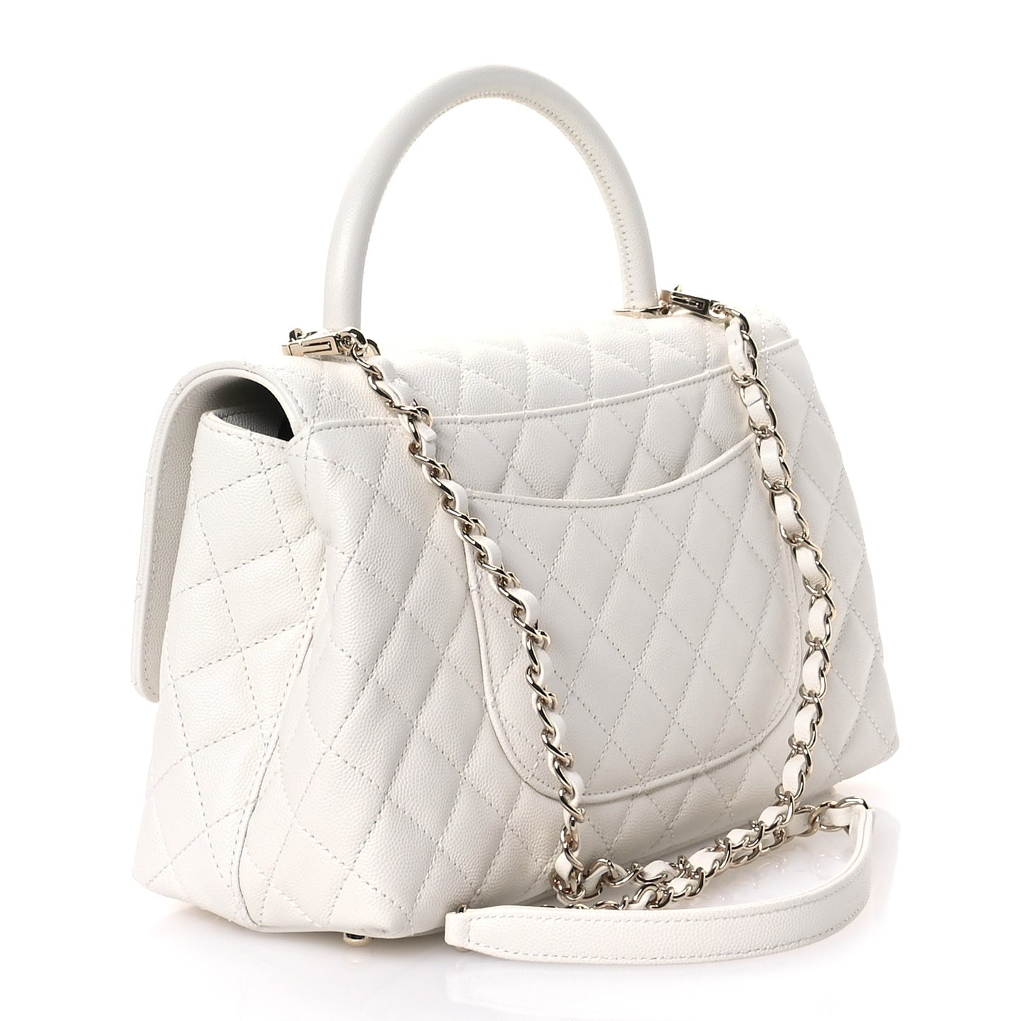 Caviar Quilted Small Coco Handle Flap White