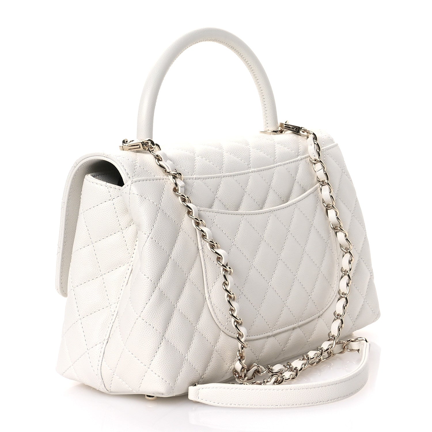 Chanel Caviar Quilted Small Coco Handle Flap White 3 of 10