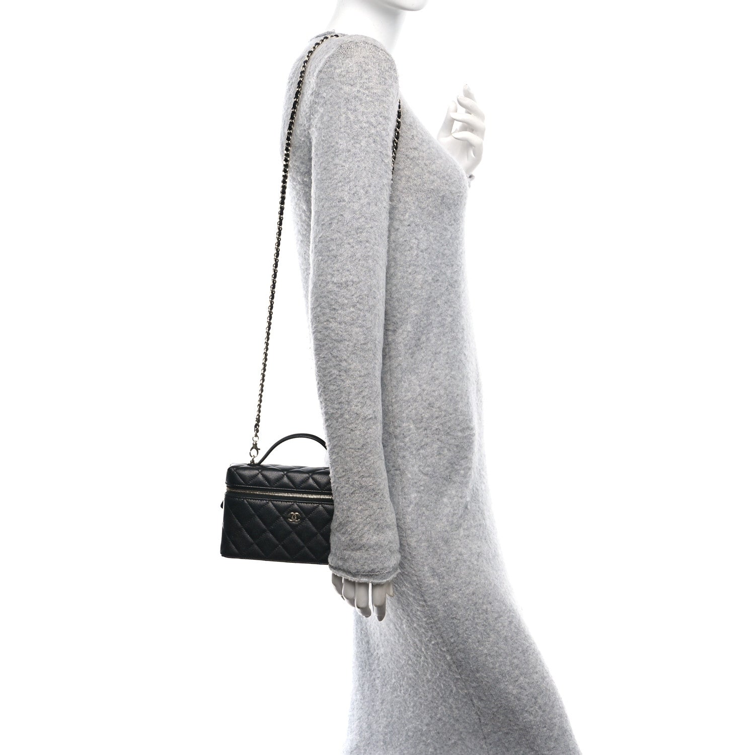 Chanel Caviar Quilted Top Handle Slim Vanity With Chain Black 2 of 10