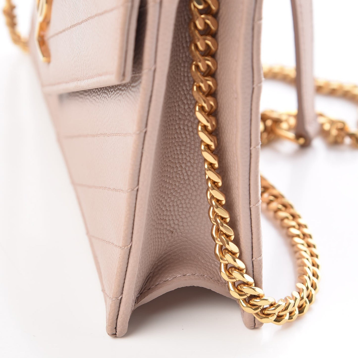 Grain De Poudre Matelasse Chevron Monogram Envelope Chain Wallet Pale Pink