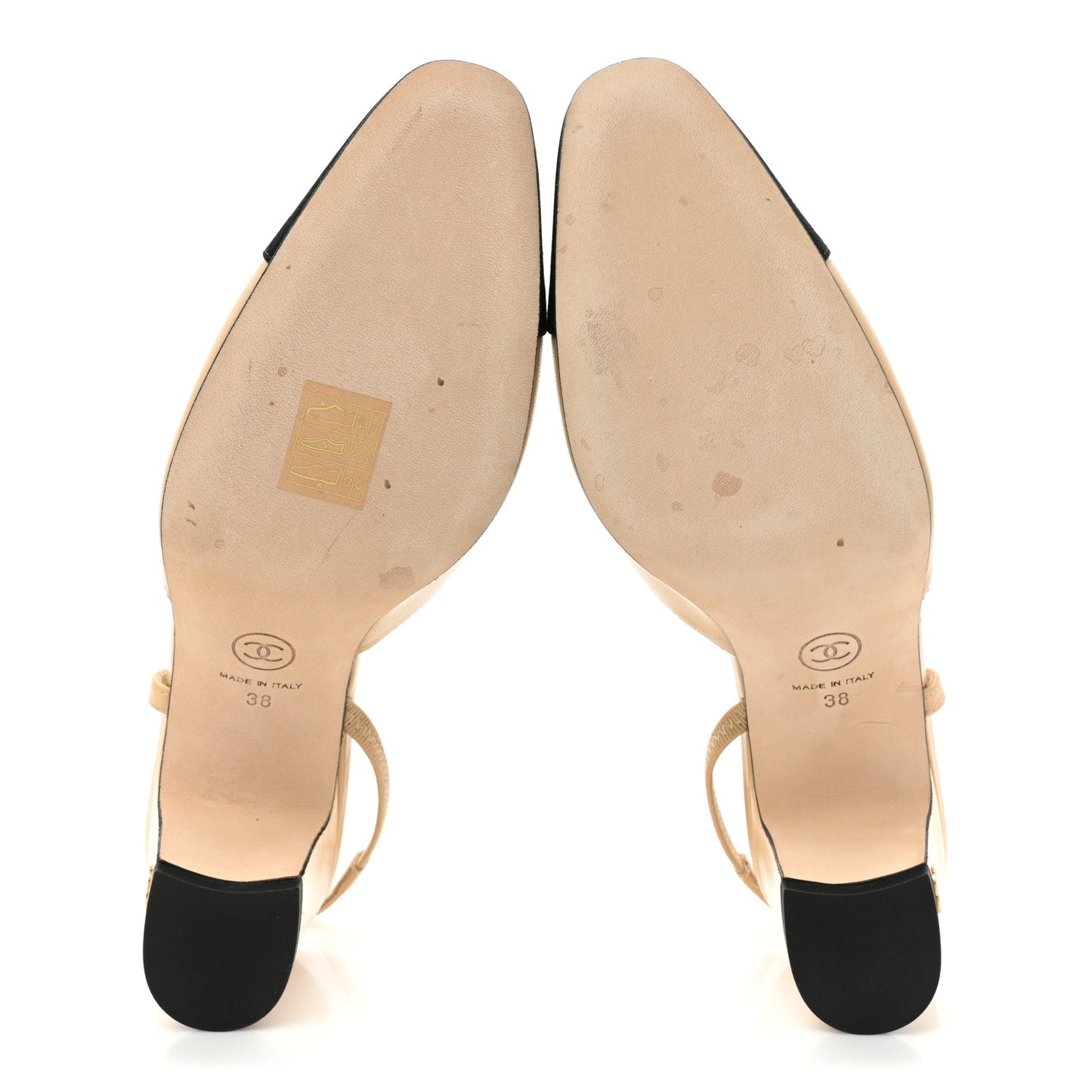 Goatskin Grosgrain Cap Toe CC Slingback Pumps 38 Beige Black