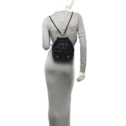 Chanel Lambskin Quilted Double Pocket Drawstring Backpack Black 2 of 11