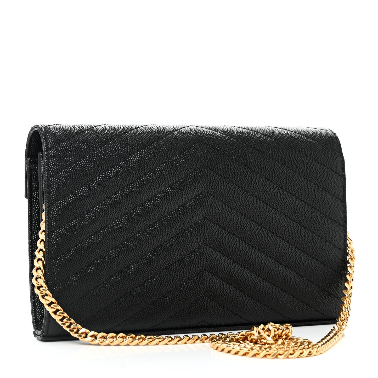 Grain De Poudre Matelasse Chevron Monogram Chain Wallet Black