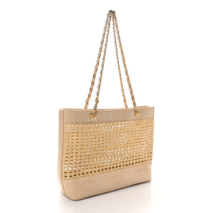 Chanel Lambskin Straw CC Tote Beige 4 of 10