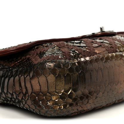 Chanel Metallic Snakeskin Crochet Soft and Chain Maxi Flap Burgundy Multicolor 10 of 11