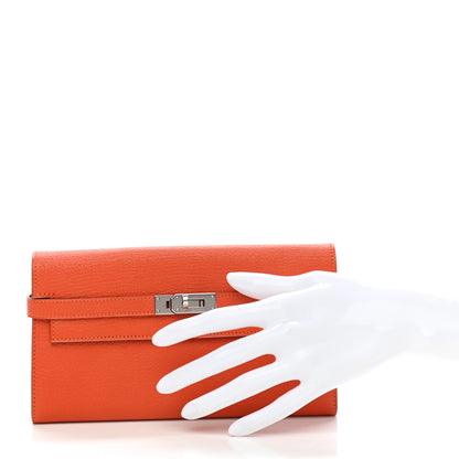 Hermes Chevre Mysore Kelly Longue Wallet Orange 2 of 10