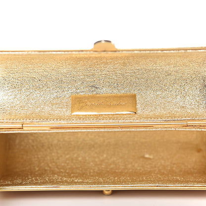 Judith Leiber Swarovski Crystal Striped Minaudiere Clutch Silver Gold 8 of 9