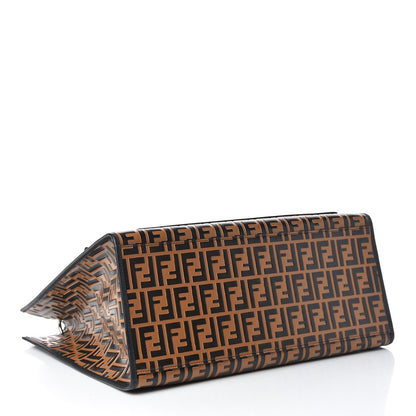 Fendi Vitello Century Wicker FF Embossed Large Runaway Shopper Tote Tobacco Black 4 of 10
