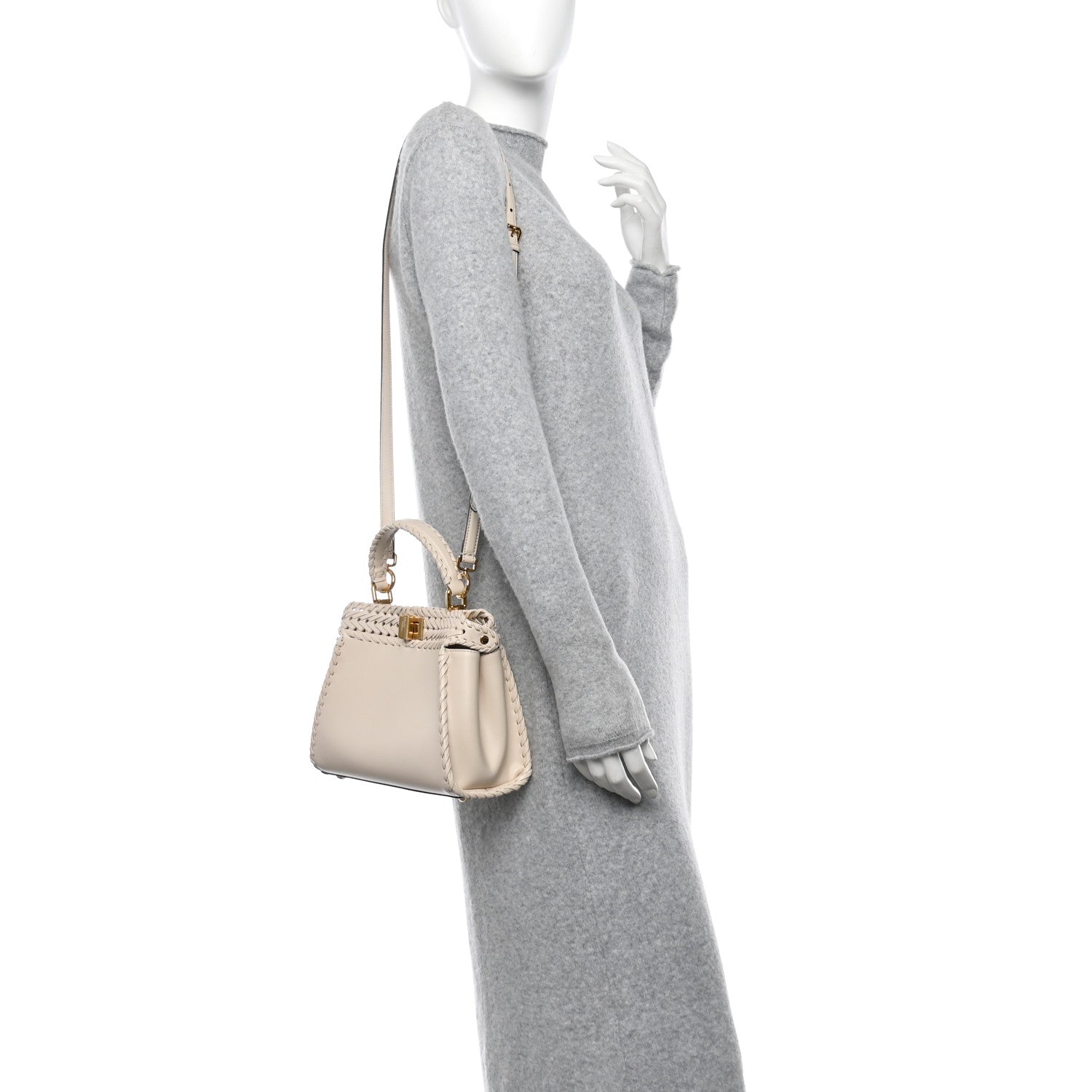 Fendi Nappa Interlace Mini Peekaboo Iconic Satchel Camelia 3 of 10