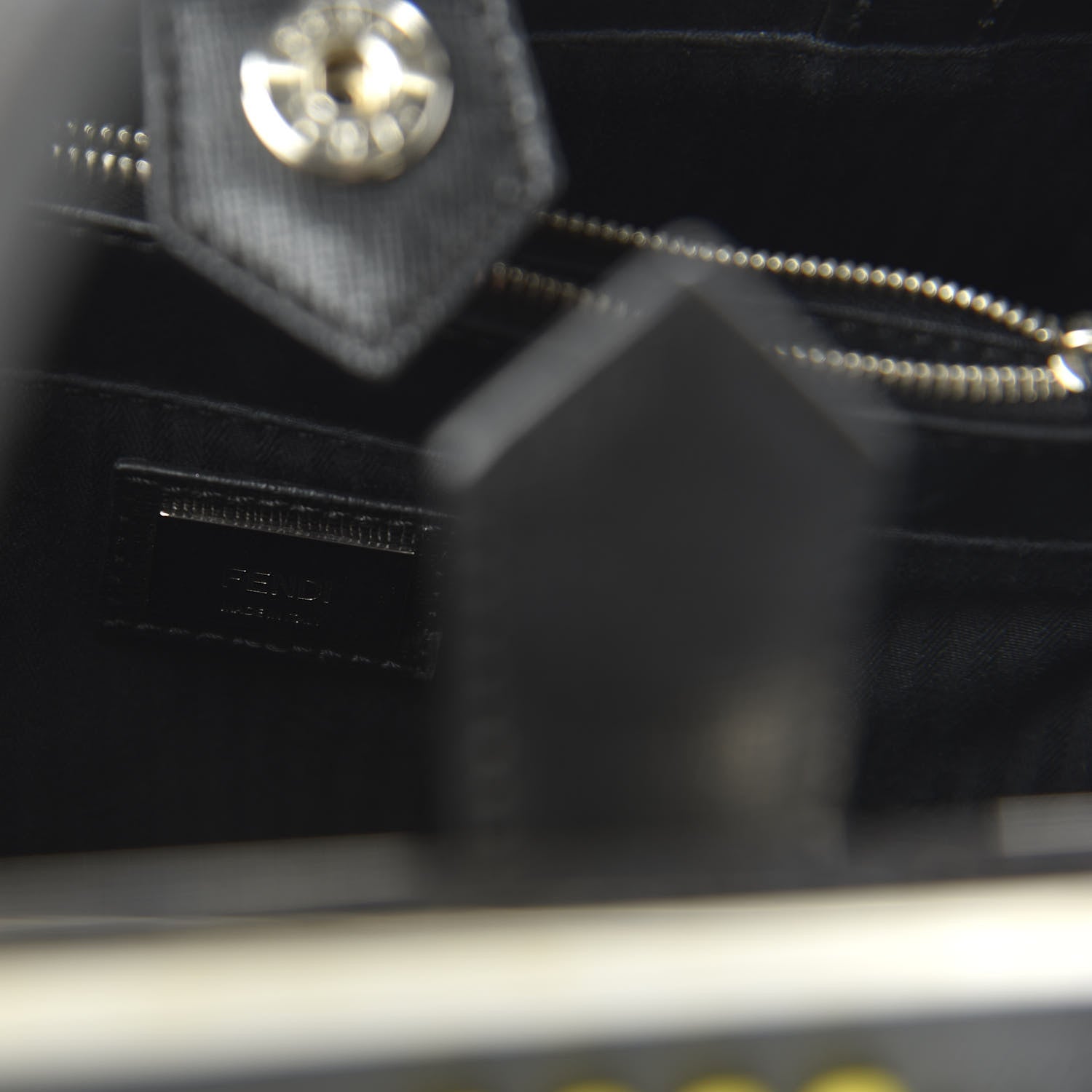 Fendi Vitello Elite Studded Light Bulb Petite 2Jours Tote Black Yellow 8 of 9